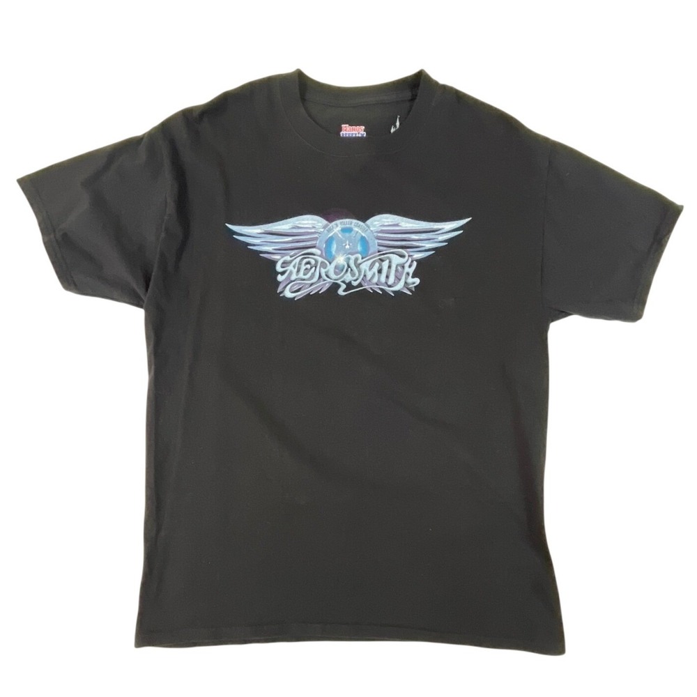 Disney Parks Aerosmith Rock n Roller Coaster Shirt Mens M Black Hanes Beefy T